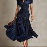 Adriana - Robe midi en satin à rayures vintage