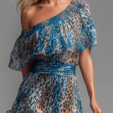 Selvaggia - Robe longue en chiffon à imprimé léopard et épaules dénudées