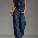 Annika | Salopette en jean bleu foncé